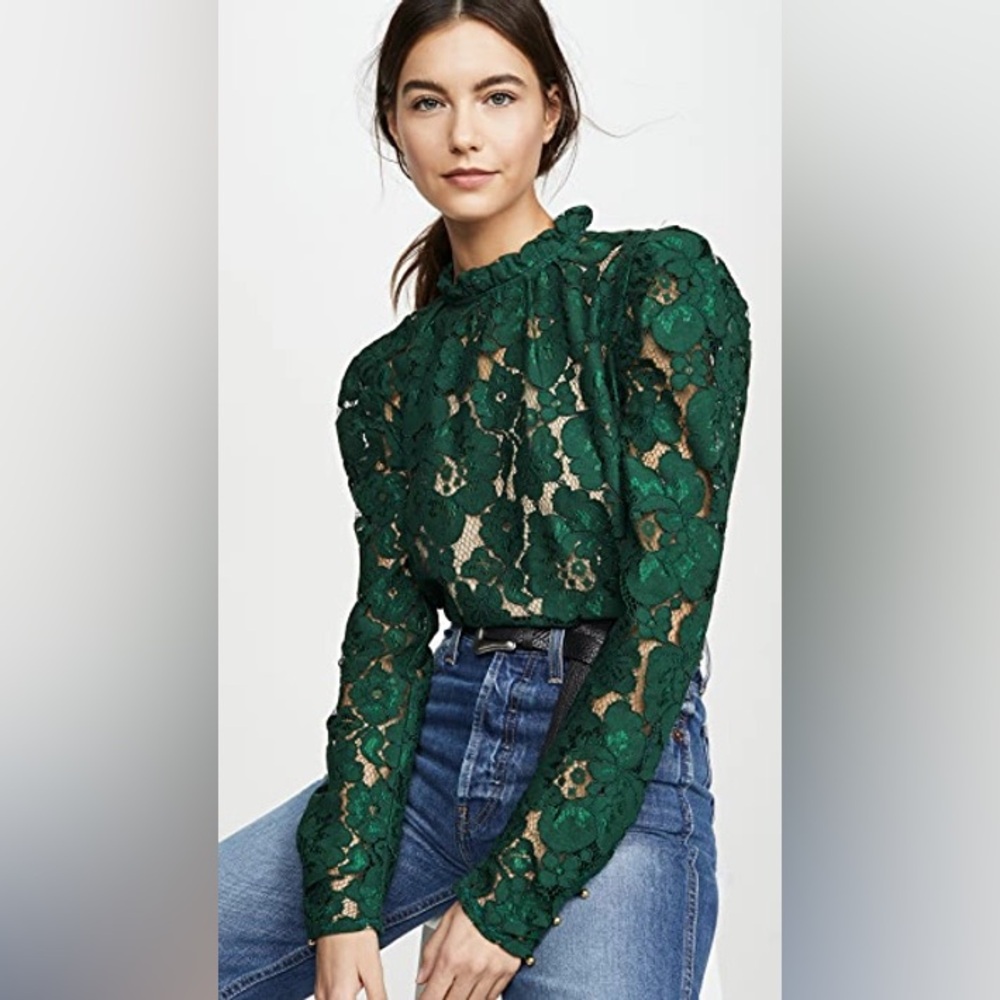NWT WAYF Puff Sleeve Emma Lace Blouse XS